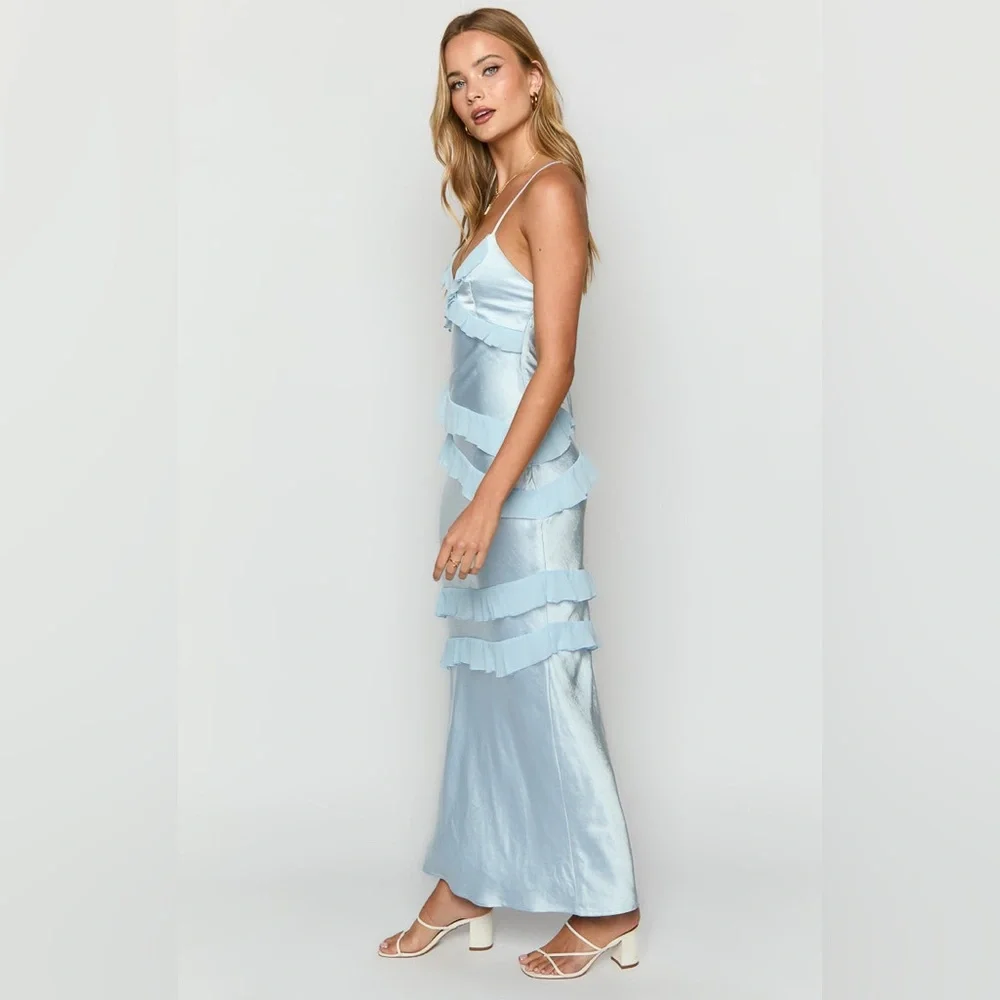 Beginning Boutique Inara Blue Ruffle Maxi Dress - Size 12 - Picture 8 of 16
